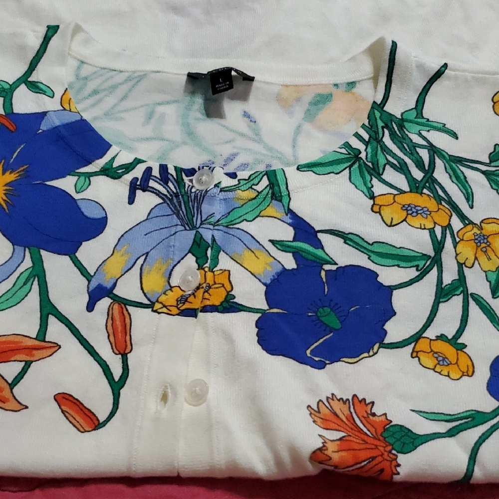 Floral Print Women's Top - Cream, Blue, Orange - Picture 15 of 16